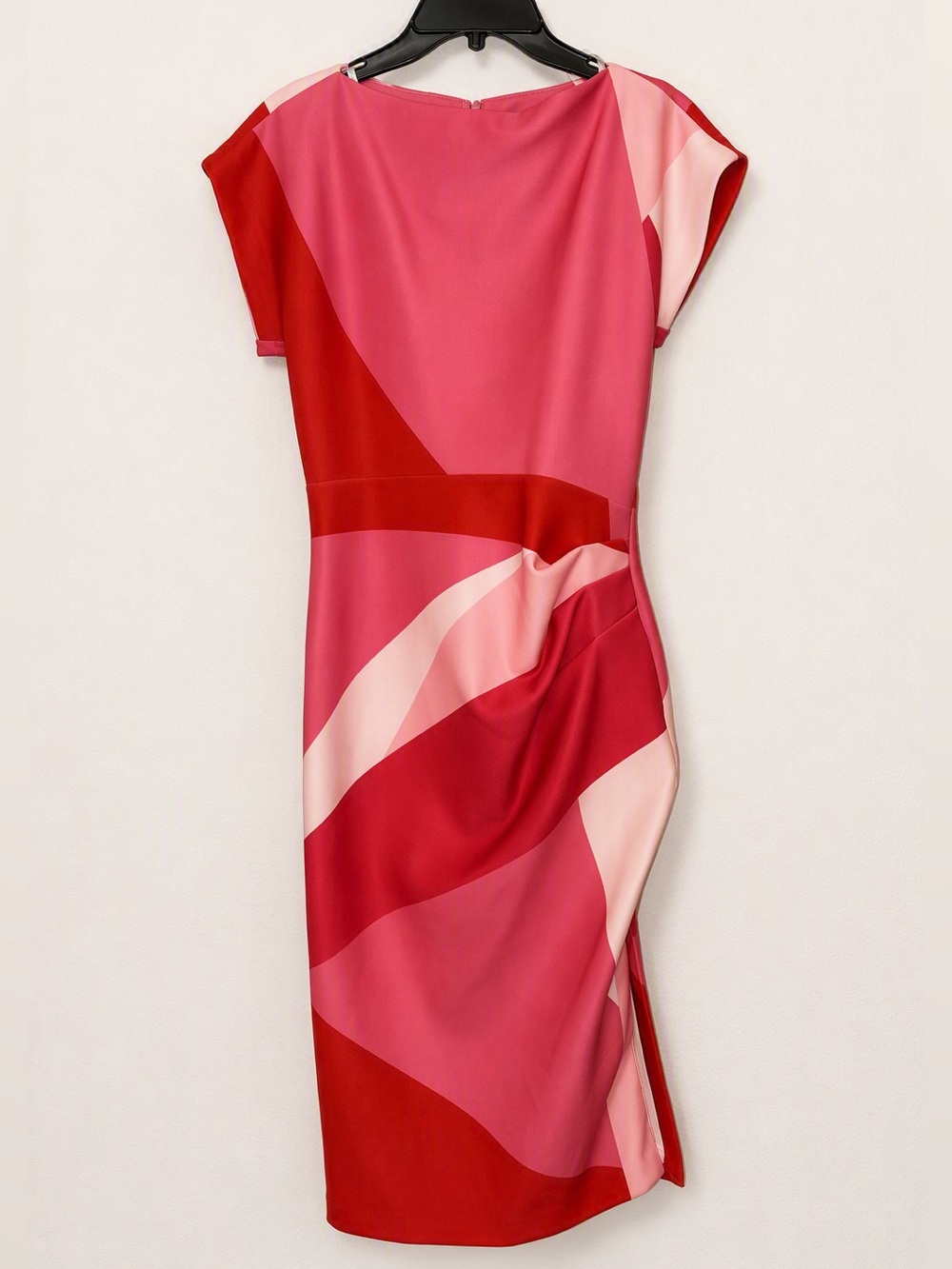 NWT Donna Karan New York Pink Red Abstract Ruched Sheath Dress Size 4